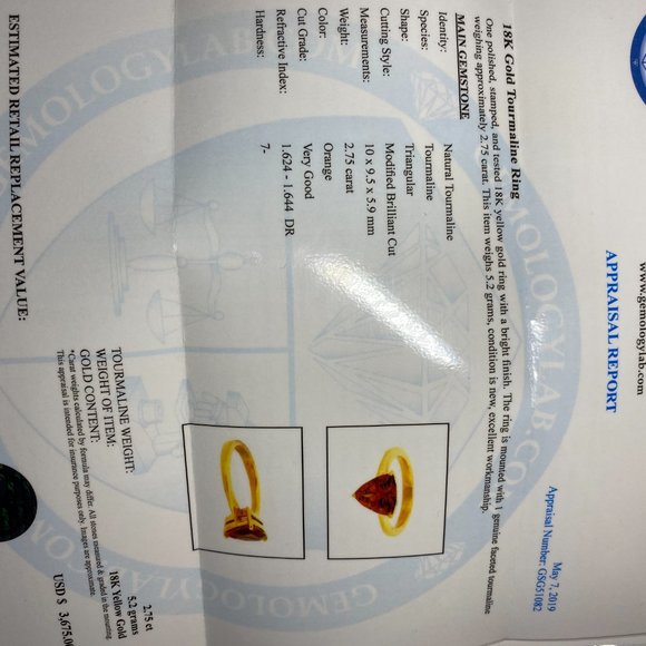 Certified Orange Tourmaline 2.75ct Solid 18K Ring - Picture 7 of 7